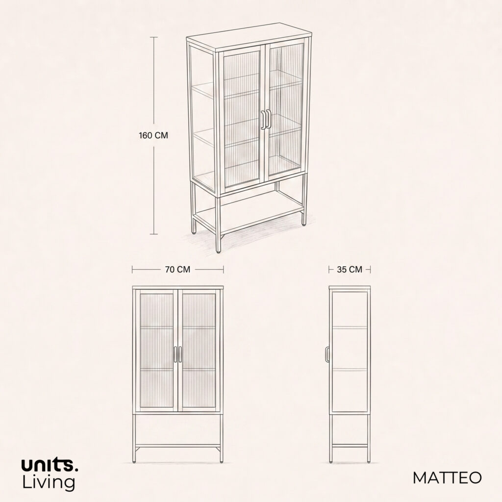 כוננית תצוגה זכוכית גלית | MATTEO – מידות המוצר